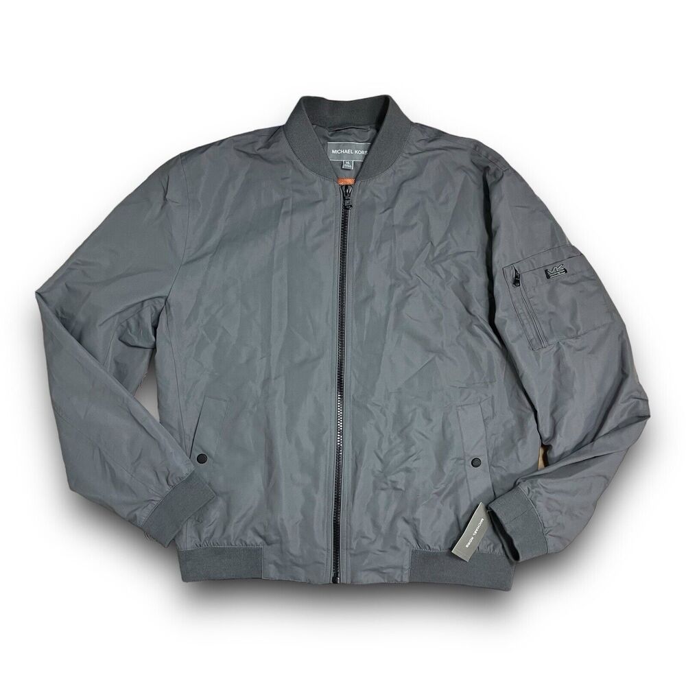 Michael Kors Jacket Mens XL Grey Bomber Full Zip Logo Lightweight Aviator‎ Fall